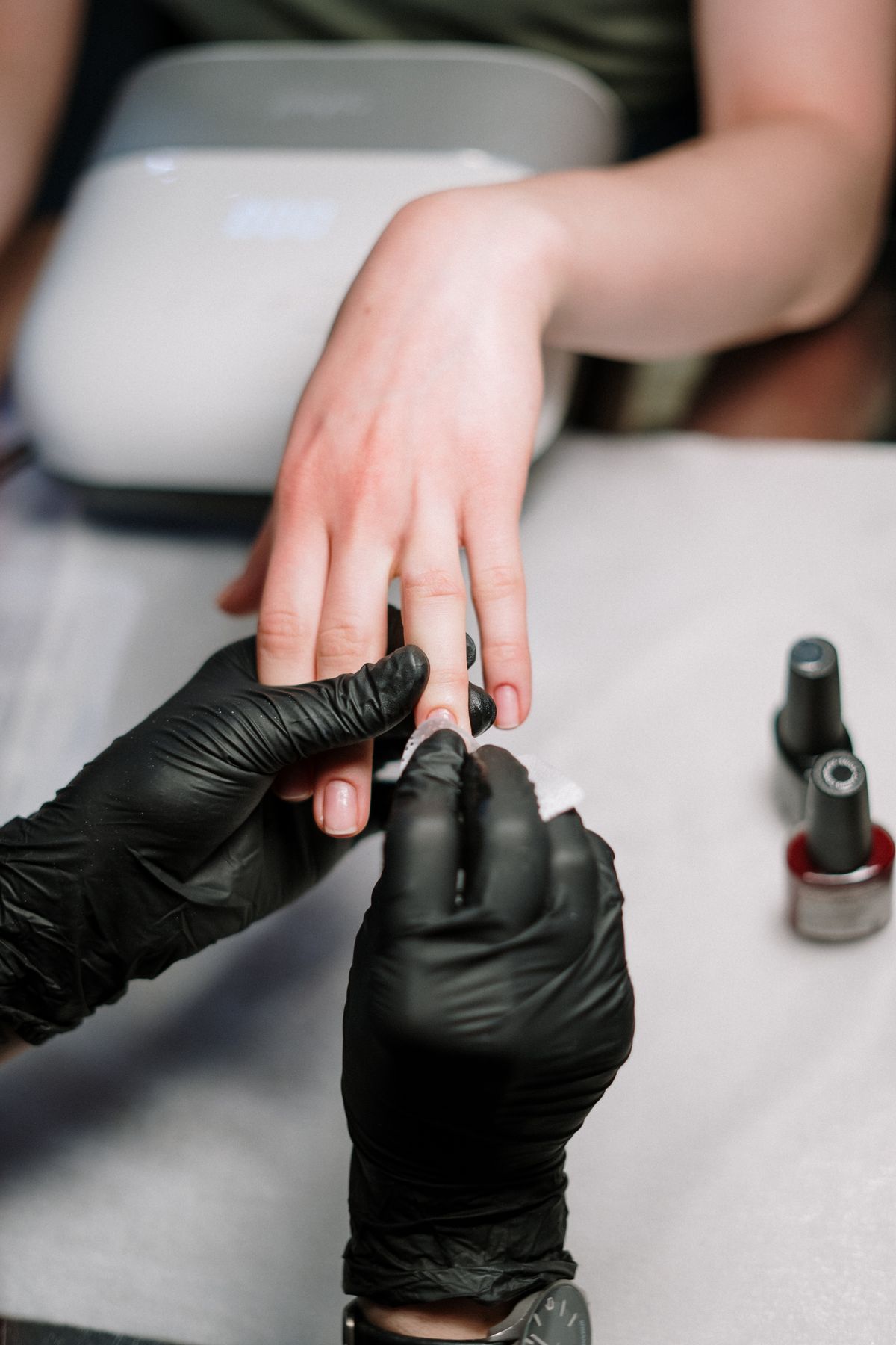 Manicure in progress at Ann's Nail Salon
